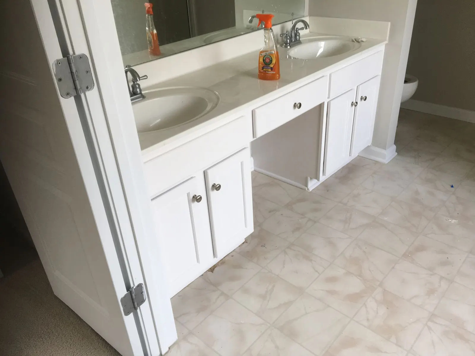 The same double vanity painted white